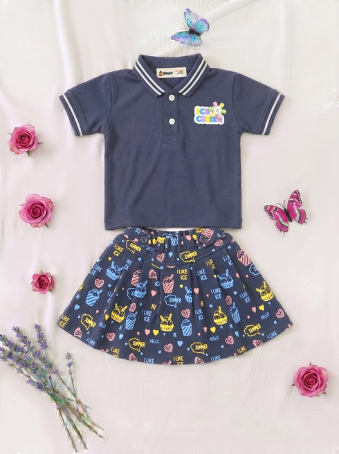 Playful Navy Polo Skirt Set