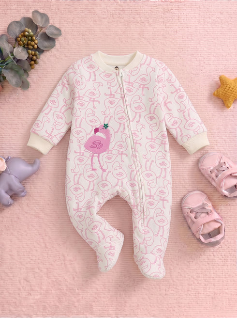 Flamingo Embroidered Fleece Footed Sleepsuit