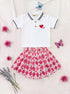Hearts Printed Polo Skirt Set