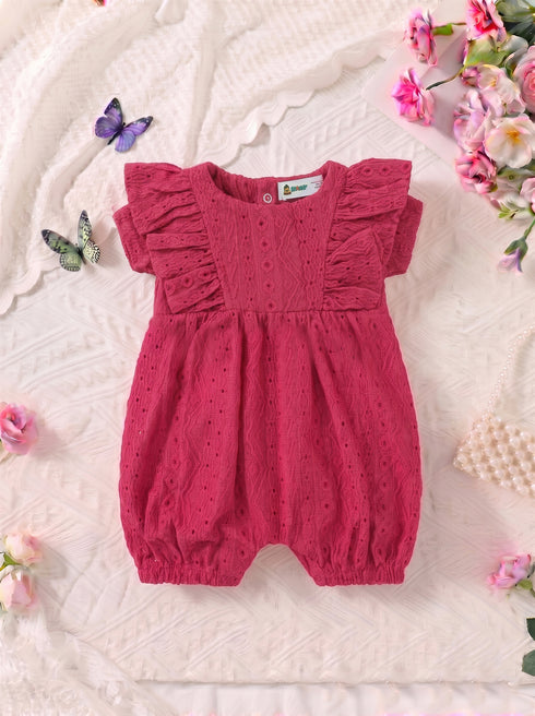 Red Structured Frill Romper