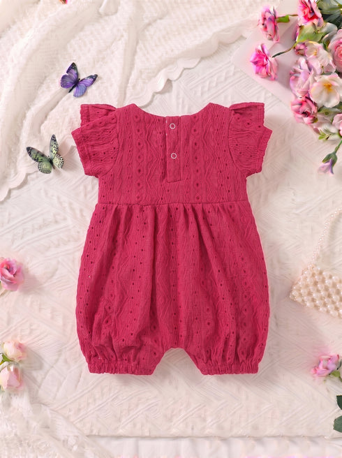 Red Structured Frill Romper
