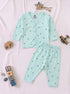 Cactus Dream Full Sleeve Night Suit Set (Sea Green)