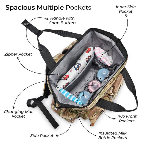 Little Story Camo Baby Bag – Hooks & Changing Mat