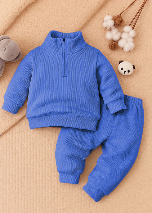 Ribbed High Neck Set (Royal Blue)