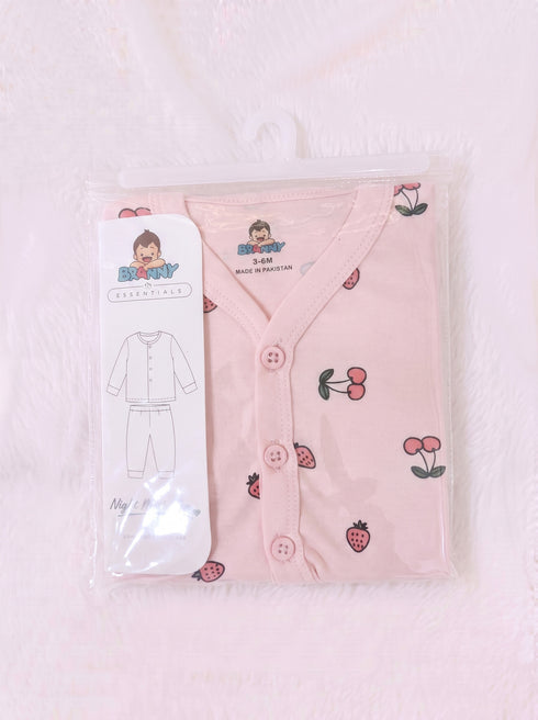 Cherry Berry Full Sleeve Night Suit Set (Pink)