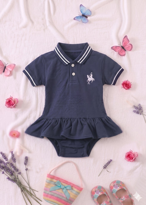Navy Embroidered Polo Frock Set