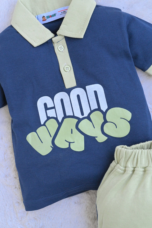 Good Vibes Panelled Polo Short Set