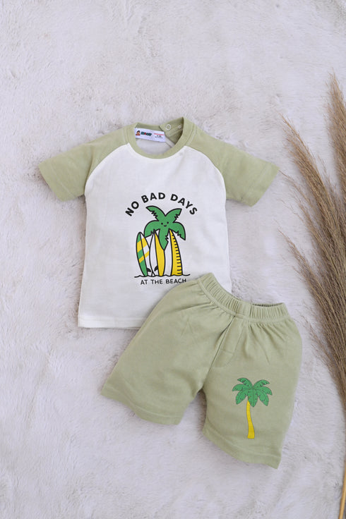 Beach Mood Printed Raglan Interlock Short Set