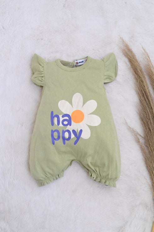 Frill Cap Sleeve Buttoned Romper