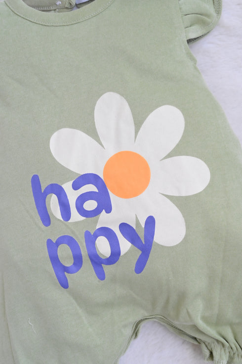 Frill Cap Sleeve Buttoned Romper