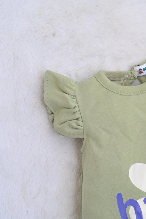 Frill Cap Sleeve Buttoned Romper