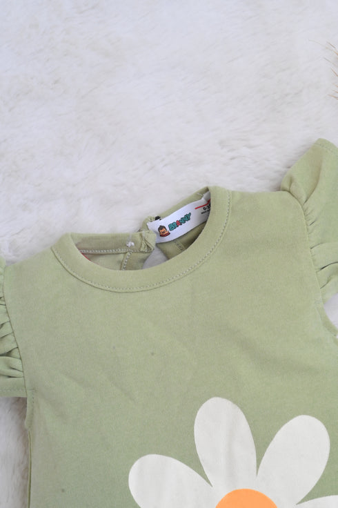 Frill Cap Sleeve Buttoned Romper