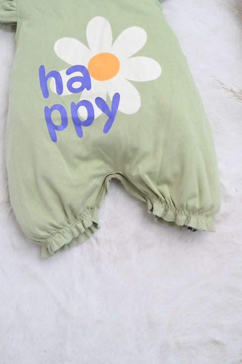 Frill Cap Sleeve Buttoned Romper