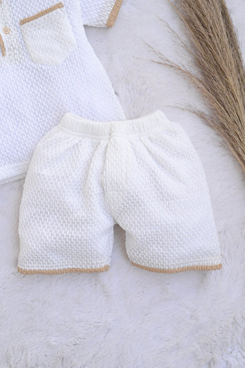 Jacquard Textured Polo Short Set (White)