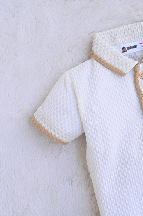 Jacquard Textured Polo Short Set (White)