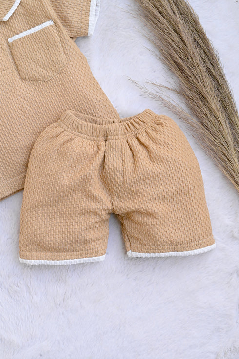 Jacquard Textured Polo Short Set (Brown)