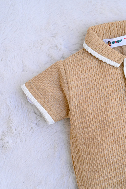 Jacquard Textured Polo Short Set (Brown)