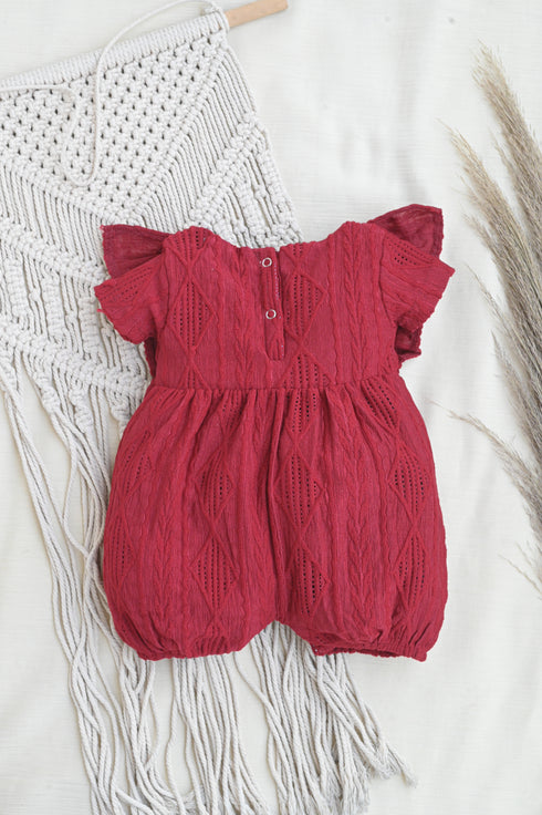 Red Structured Frill Romper