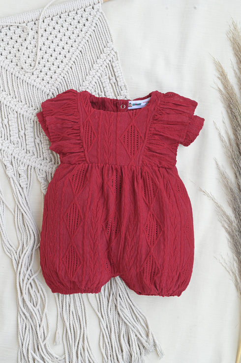 Red Structured Frill Romper