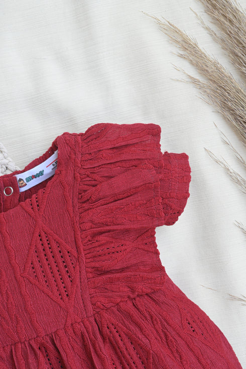 Red Structured Frill Romper