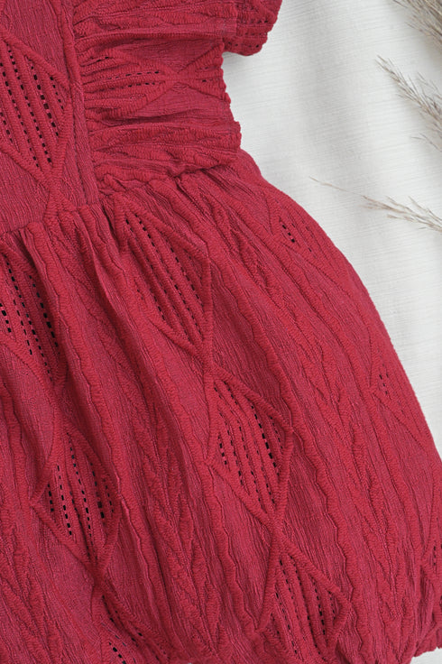 Red Structured Frill Romper