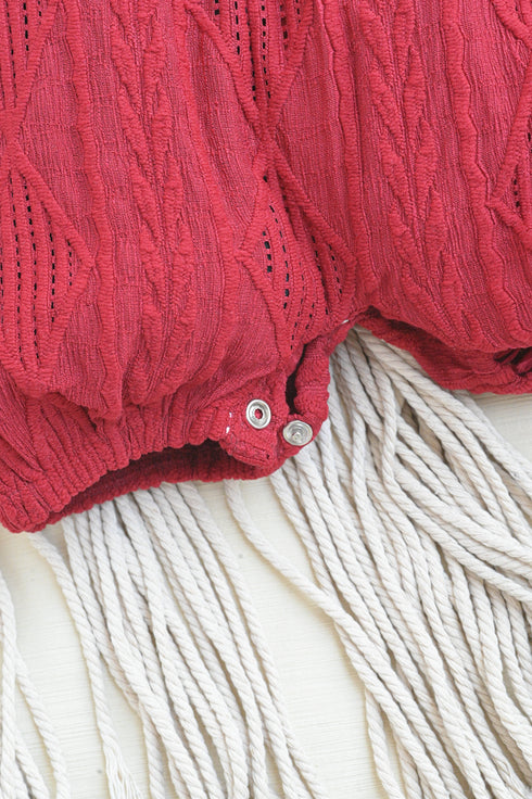 Red Structured Frill Romper