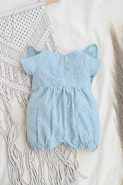 Pastel Blue Structured Frill Romper