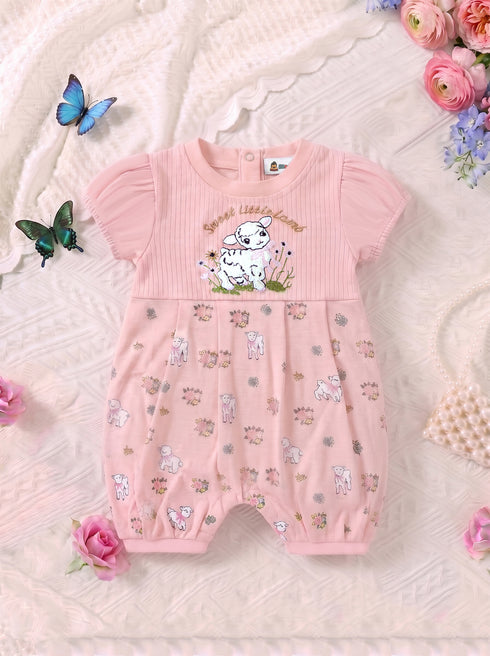 Cute Lamb Embroidered Frilled Romper