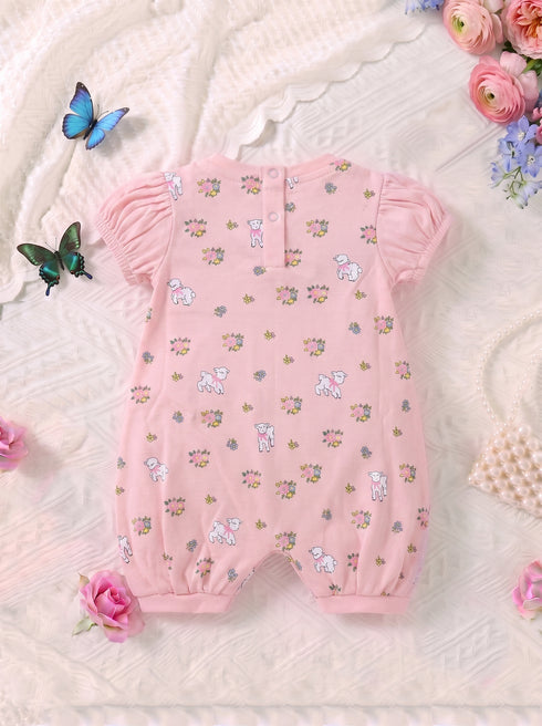 Cute Lamb Embroidered Frilled Romper