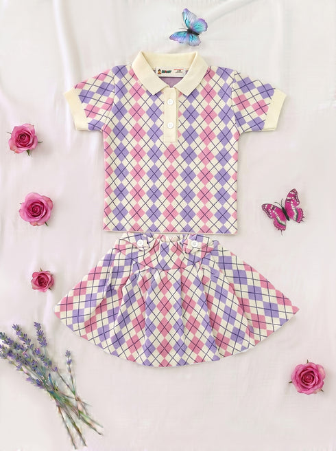 Pastel Argyle Polo Skirt Set