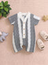 Green & Black Striped Jacquard Button-Up Romper