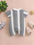 Green & Black Striped Jacquard Button-Up Romper