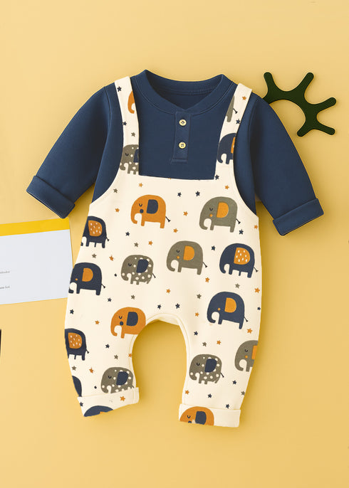 Baby Elephant Dungaree Fleece Sleepsuit