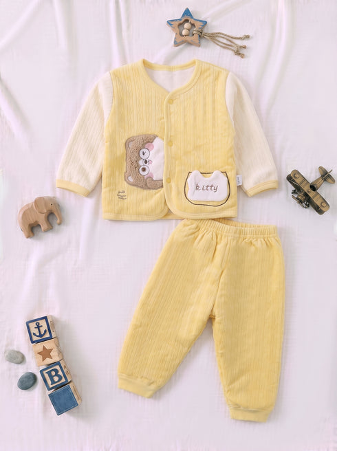 Kitty Applique Quilted Fleece Co-ord Set (Yellow)