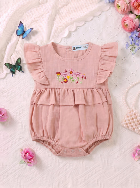 Dusty Pink Floral Embroidered Ruffle Sleeve Bodysuit