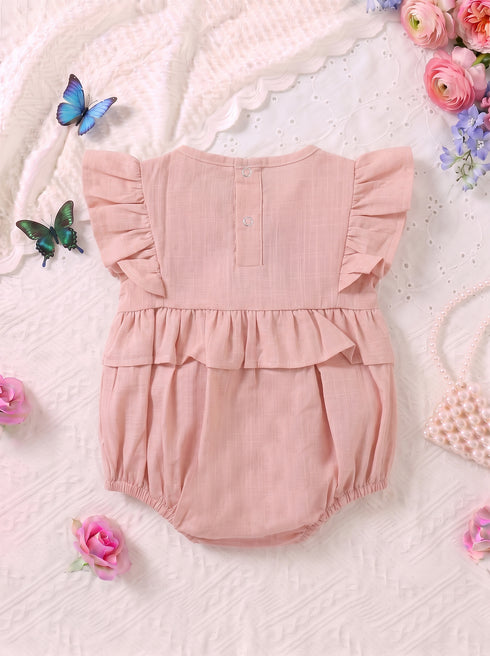 Dusty Pink Floral Embroidered Ruffle Sleeve Bodysuit
