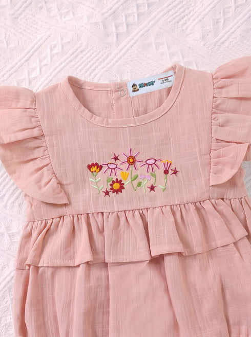 Dusty Pink Floral Embroidered Ruffle Sleeve Bodysuit