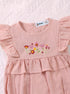 Dusty Pink Floral Embroidered Ruffle Sleeve Bodysuit