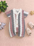 Red & Black Striped Jacquard Button-Up Romper