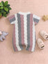 Red & Black Striped Jacquard Button-Up Romper