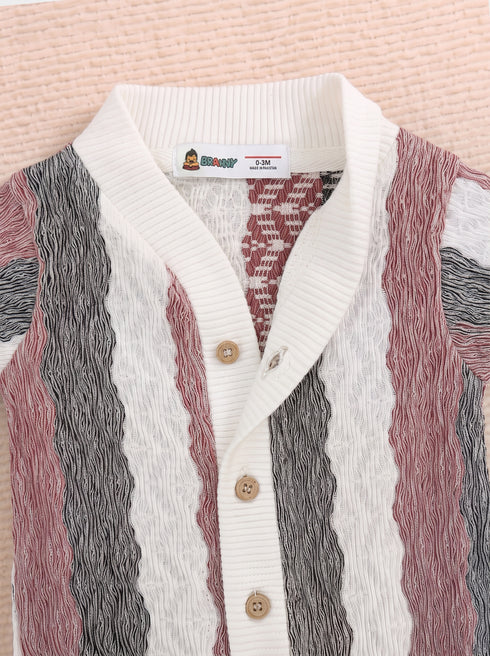 Red & Black Striped Jacquard Button-Up Romper