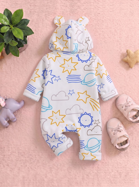 Space Printed Fleece Hooded Sleepsuit