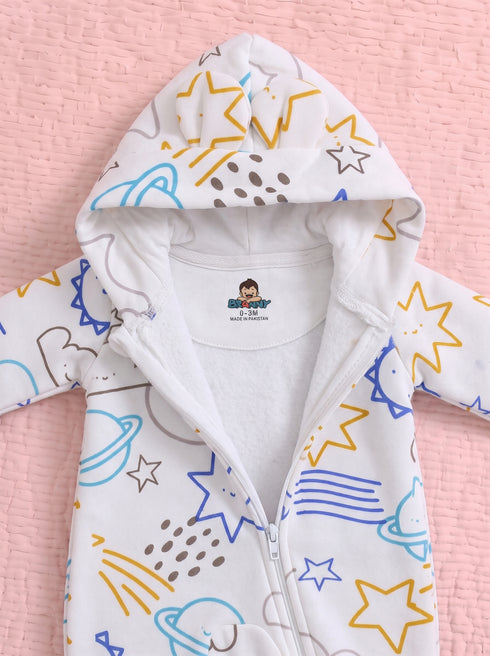 Space Printed Fleece Hooded Sleepsuit