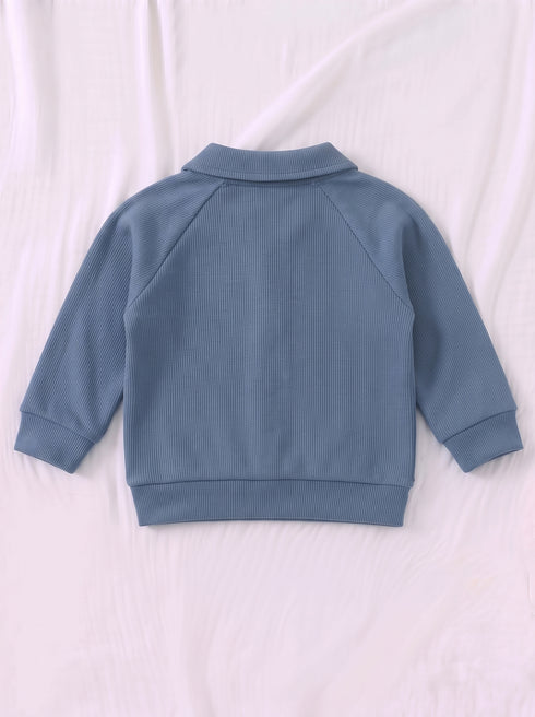 Ribbed Quarter-Zip Raglan Set (Steel Blue)