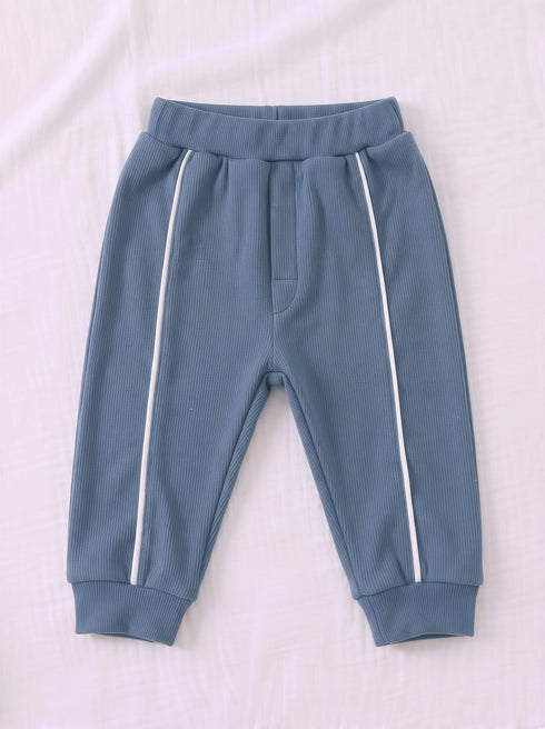 Ribbed Quarter-Zip Raglan Set (Steel Blue)