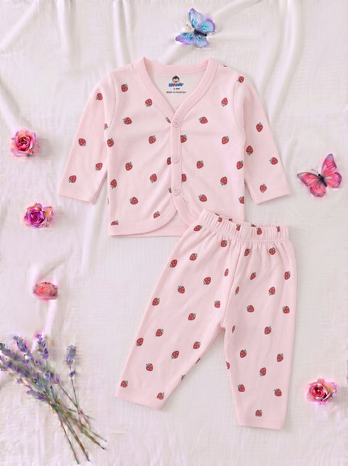 Strawberry Garden Full Sleeve Night Suit Set (Pink)