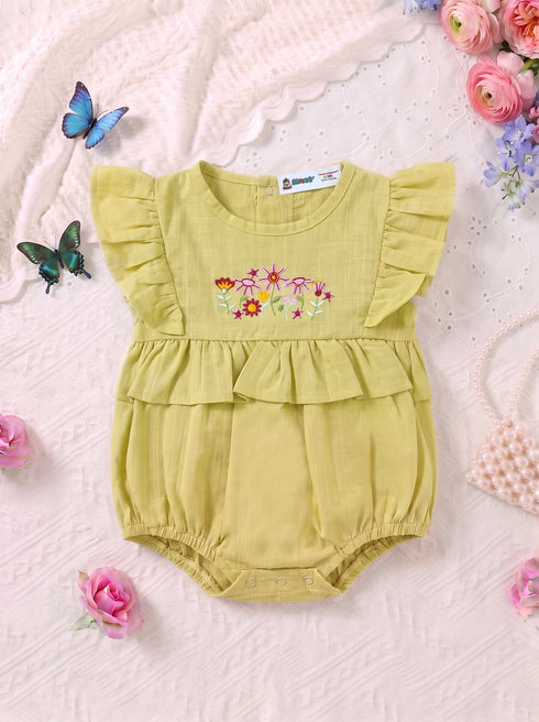Pistachio Green Floral Embroidered Ruffle Sleeve Bodysuit