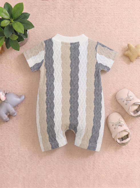 Sand & Black Striped Jacquard Button-Up Romper