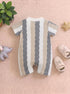 Sand & Black Striped Jacquard Button-Up Romper