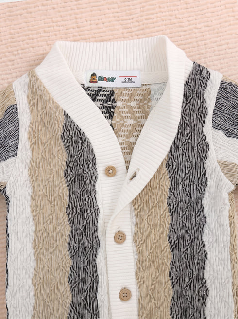 Sand & Black Striped Jacquard Button-Up Romper